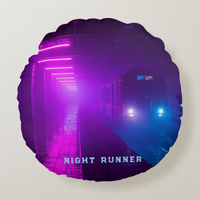 Retro Synthwave Vap Rund Kudde (Framsidan)