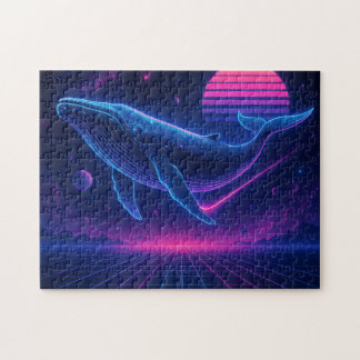 Retro Synthwave Whale – Neon Space Art Puzzle Pussel