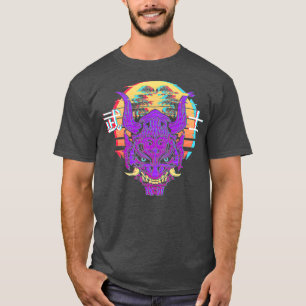 Retro Sythwave Samurai-mask med Bonsai Träd T Shirt