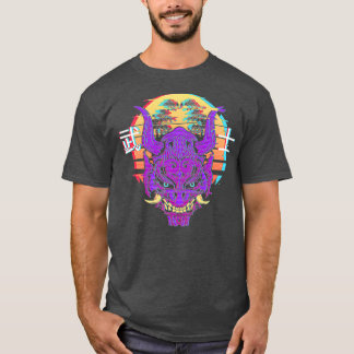 Retro Sythwave Samurai-mask med Bonsai Träd T Shirt