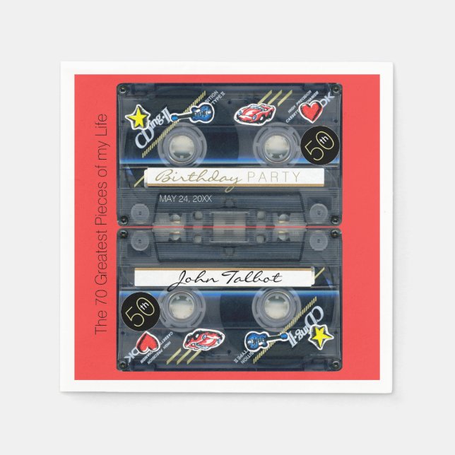 Retro T3 Audiotape 50:e födelsedagsfestens Pappra  Pappersservett (Framsidan)