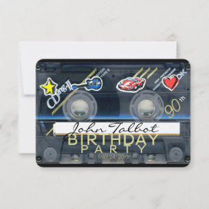 Retro T3 Audiotape 90:e födelsedagsfest inbjudan