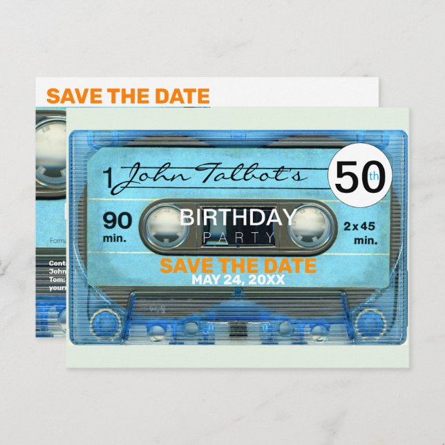 Retro T4 Audiotape 50-årsdag Spara datum-PoC Inbjudan Vykort (Fram/baksida)