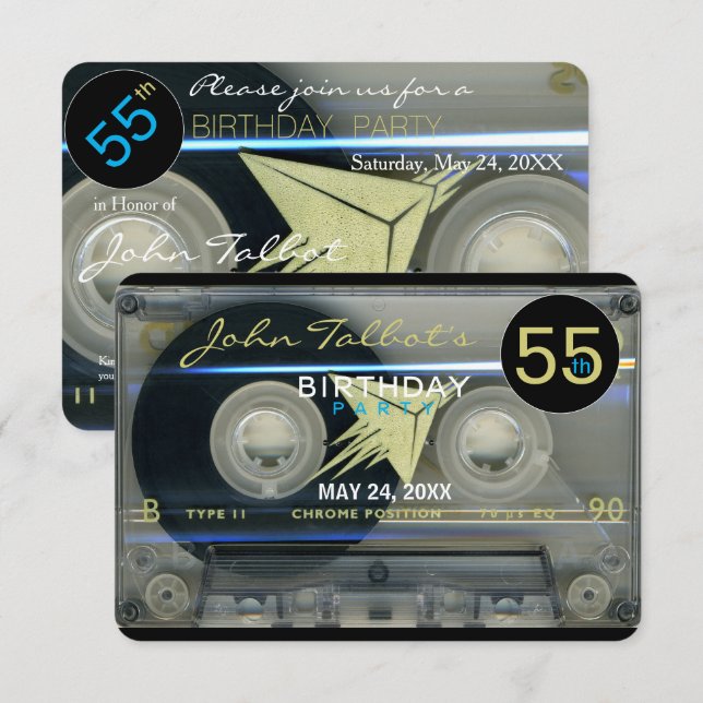 Retro T5 födelsedagsfest inbjudan för ljudband (Fram/baksida)