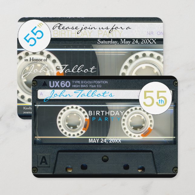 Retro T6 Audiotape 55th födelsedagsfest inbjudan (Fram/baksida)