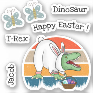 Retro T-Rex i Påskhare Costume Egg Hunt Namn Klistermärken