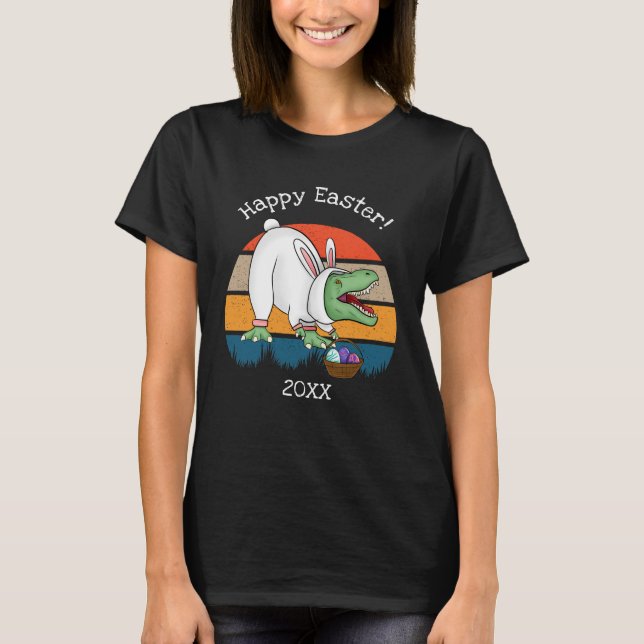 Retro T-Rex i Påskhare Costume Egg Hunt T Shirt (Framsida)