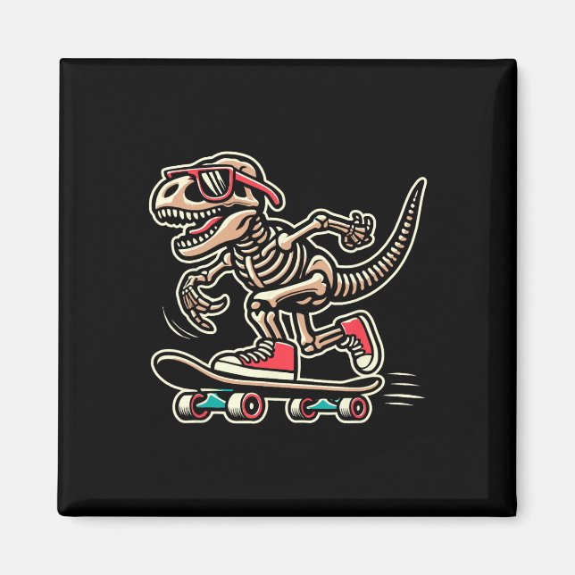 Retro T-Rex skelett dinosaur skateboard pojkar  Magnet (Framsidan)