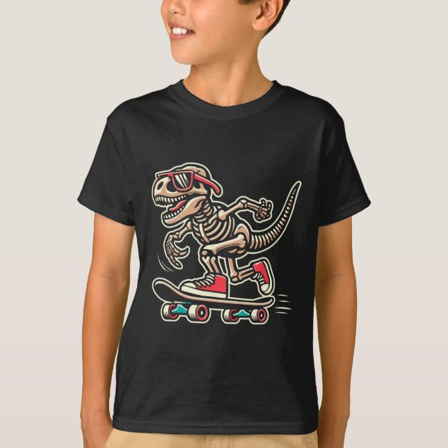 Retro T-Rex skelett dinosaurie skateboard pojkar  T Shirt (Framsida)