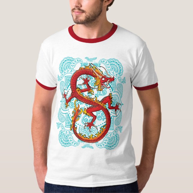 Retro t-skjorta för röd drake tee shirt (Framsida)