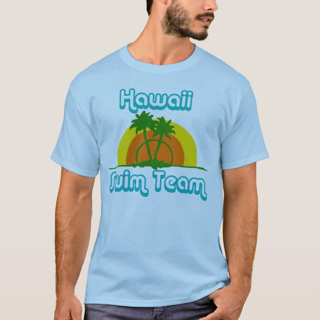 Retro T-tröja för Hawaii simmalag, palmträd Tee (Framsida)