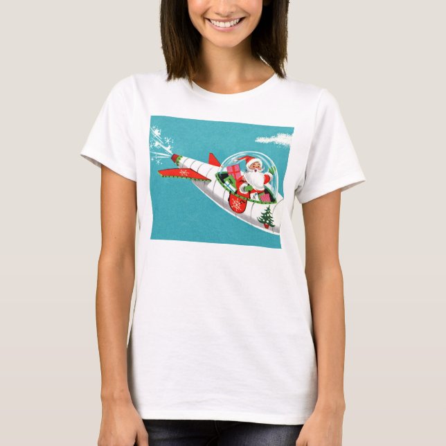 Retro T-tröja för SpaceshipSanta jul Tee Shirt (Framsida)