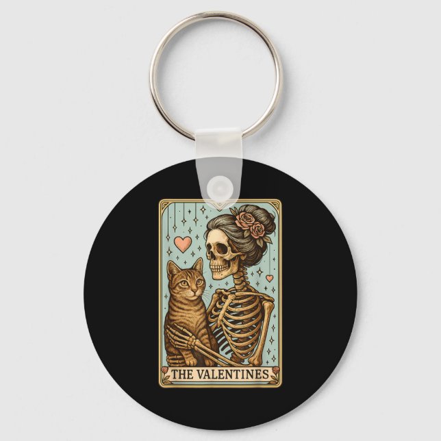 Retro Tabby Cat Valentine's Day Mom Tarot Card  Nyckelring (Framsida)