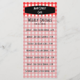 Retro Tablecloth Red Gingham Cafe Menu Meny