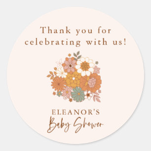 Retro Tack Boho Blommigt Baby Shower Runt Klistermärke
