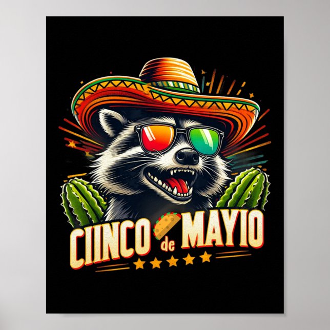 Retro Taco Dinosaur Funny Cinco De Mayo Manar Kvin Poster (Framsidan)
