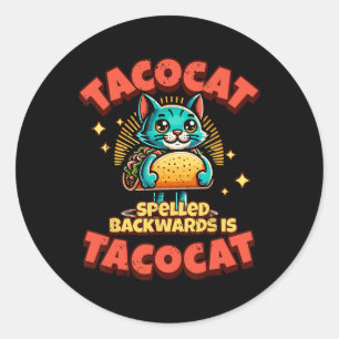 Retro Tacocat med skrapor är Taco Cat Tee 1 Runt Klistermärke