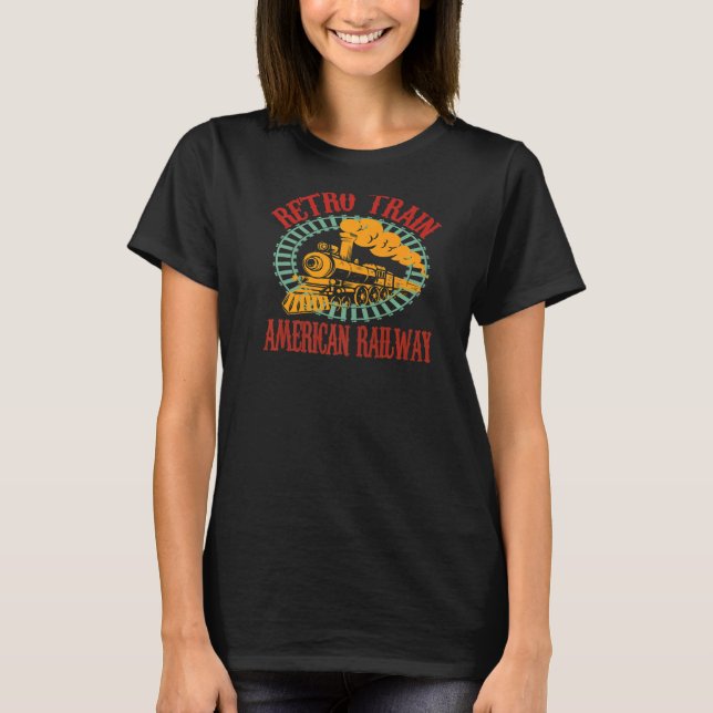 Retro Tåg American Railway Railroad h T Shirt (Framsida)