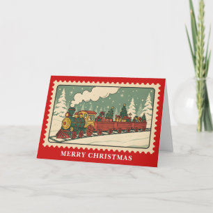 Retro Tåg jul Postage Frimärke Helgkort