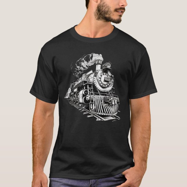 Retro Tåg Locomotive Railfan T Shirt (Framsida)