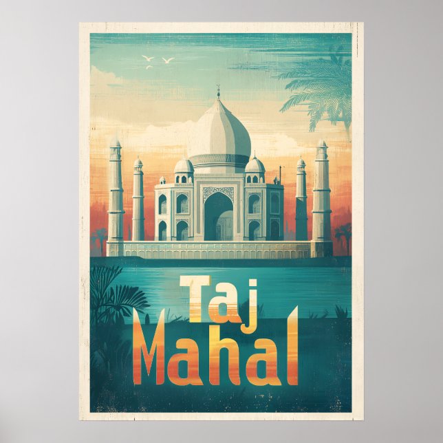 Retro Taj Mahal India Travel Poster (Framsidan)