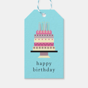 Retro Tall Rosa Birthday Cake Whimsical Hand Drawn Presentetikett