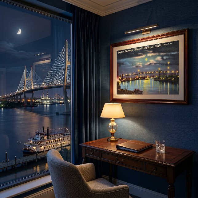Retro Talmadge Bridge Natt Savannah GA Poster (Skapare uppladdad)