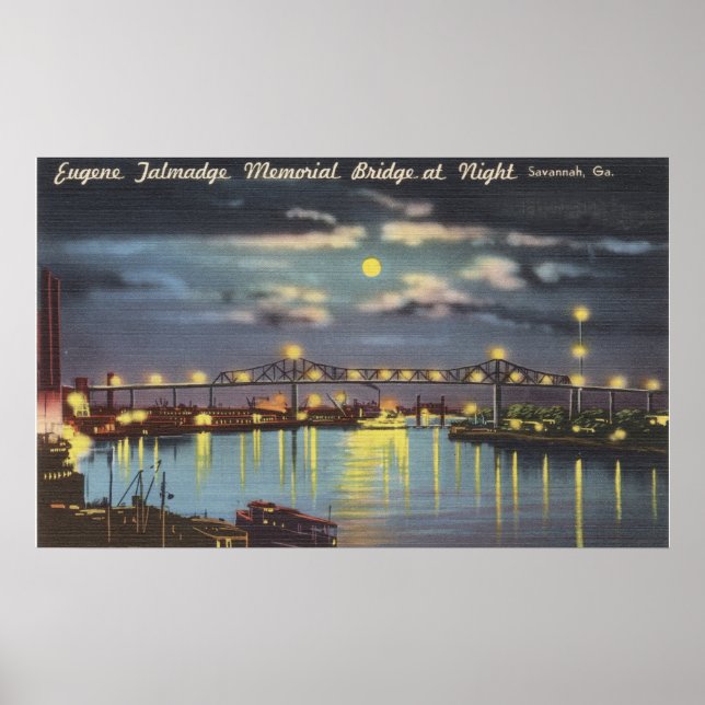 Retro Talmadge Bridge Night Savannah GA Poster (Framsidan)
