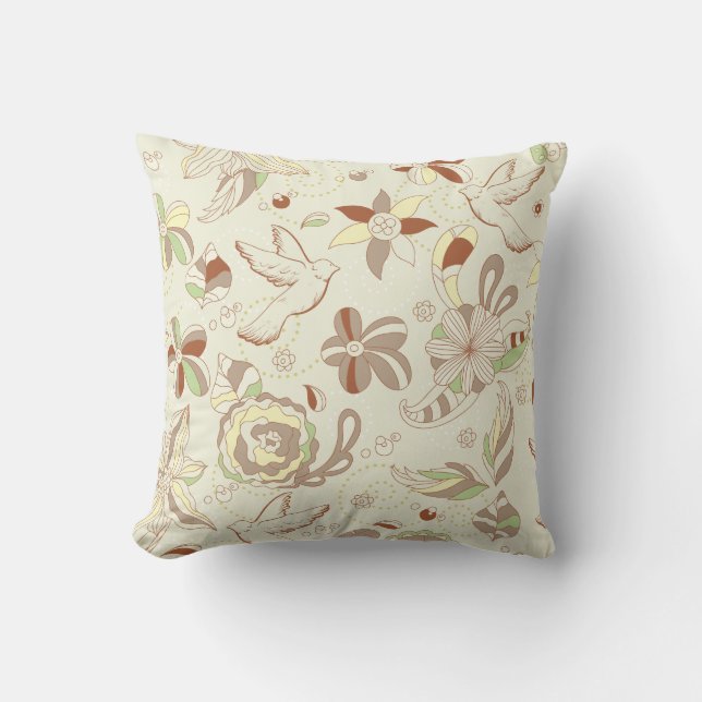 Retro Tan och Brown Blommigt Dekorativ kudde (Framsida)
