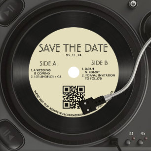 Retro Tan Vinyl Record Bröllop spara datum Datumet