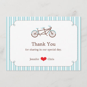 Retro Tandem Bicycle Blue & White Stried Bröllop Tack Kort