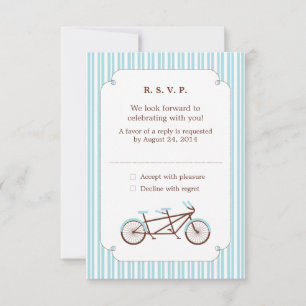 Retro Tandem Bicycle Blue & White Stripe Bröllop Inbjudningar