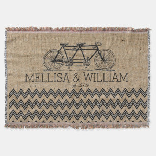 Retro Tandem Bicycle Chevron Burlap Bröllop Gift Mysfilt
