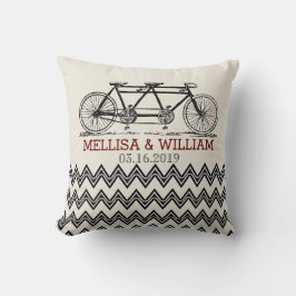 Retro Tandem Bicycle Zigzag Chevron Bröllop Gift Kudde