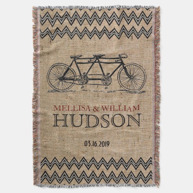 Retro Tandem Bicycle Zigzag Chevron Bröllop Gift Mysfilt (Framsidan Vertikal)