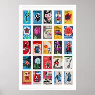 Retro tändsticks etiketter väggkonst, rutnät colla poster