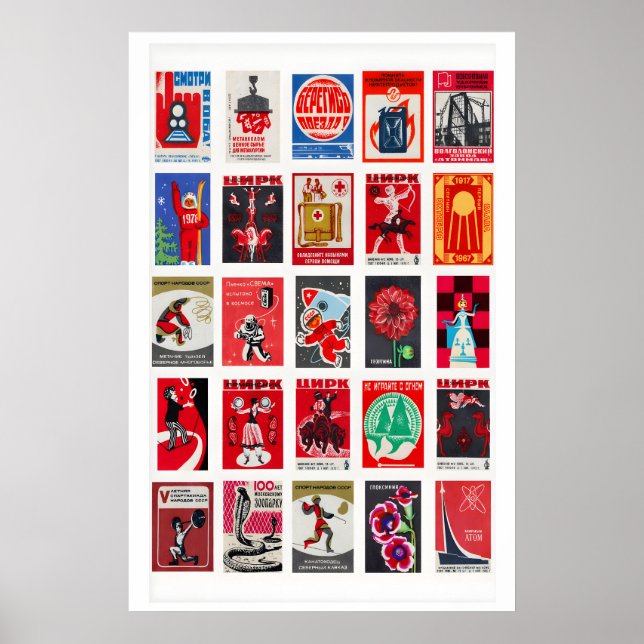 Retro tändsticks etiketter väggkonst, rutnät colla poster (Framsidan)
