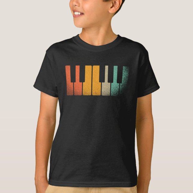 Retro Tangentbord Piano Nycklar musikinstrument T Shirt (Framsida)