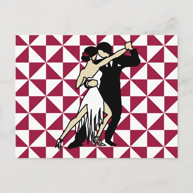 Retro Tango Dancers Burgundy Geometric Vykort (Framsida)
