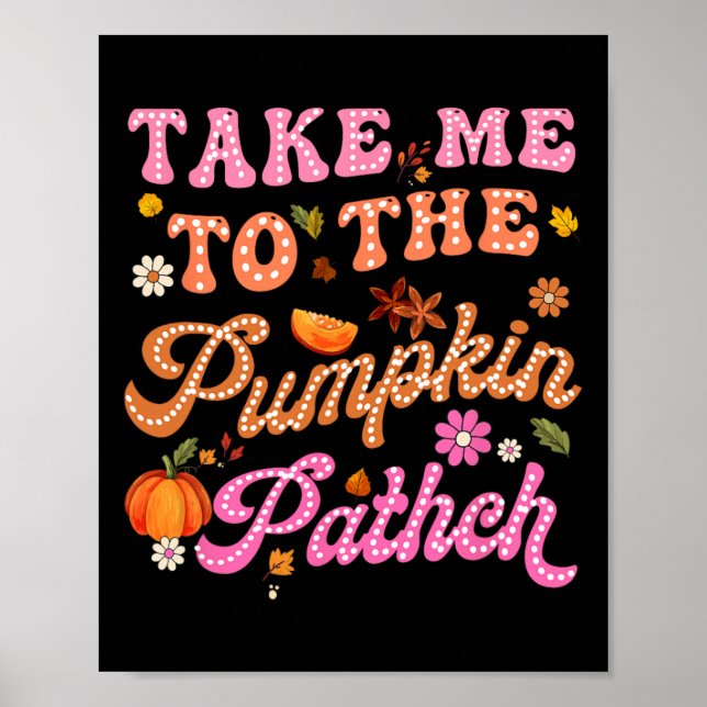 Retro tar mig till Pumpkin Patch Flowers Fall Poster (Framsidan)