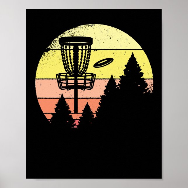 Retro target basket golf sunset träd poster (Framsidan)