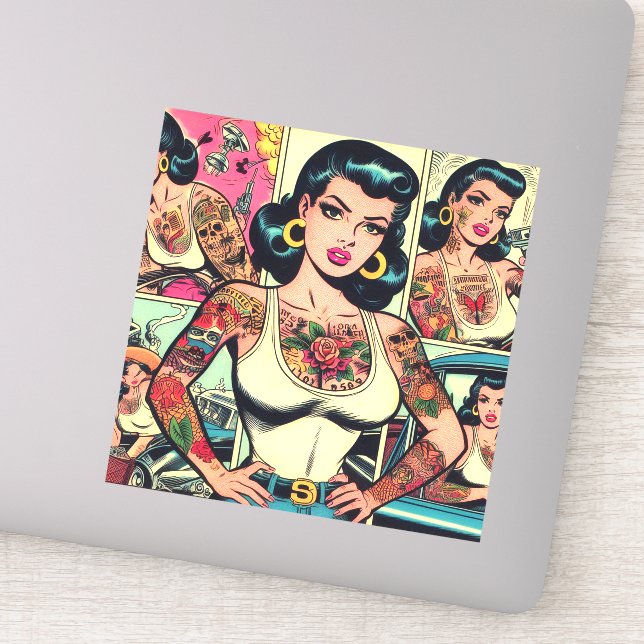 Retro Tatoed Pin-up-Tecknader Klistermärken (Detalj)