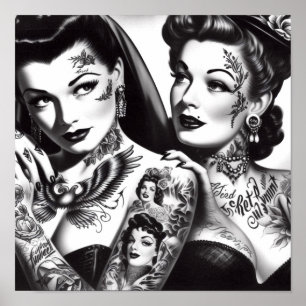 Retro Tatoed Pin-ups Poster
