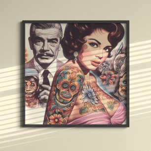 Retro Tatoverad Pinuppa Poster