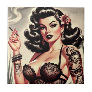 Retro Tatto Goth Girl Kakelplatta