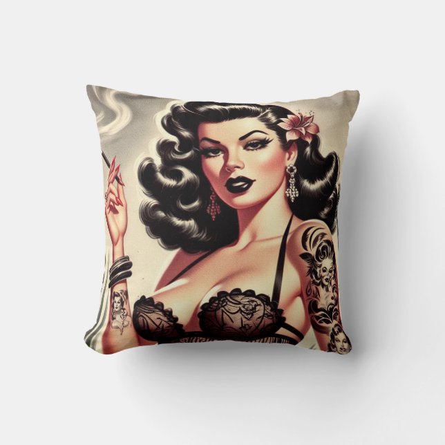 Retro Tatto Goth Girl Kudde (Framsida)