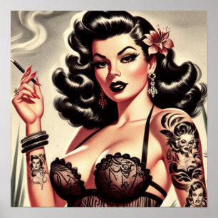 Retro Tatto Goth Girl Poster