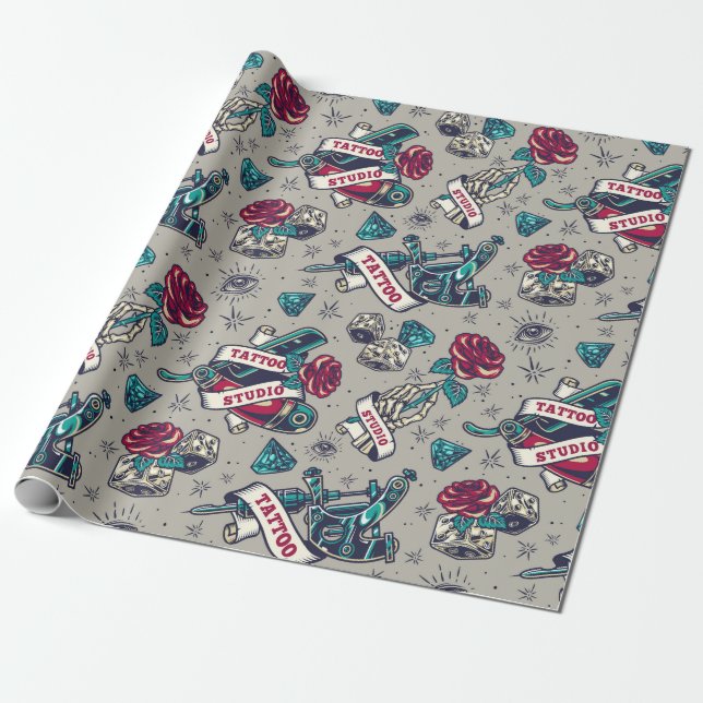 Retro Tattodesign Presentpapper (Utrullad)