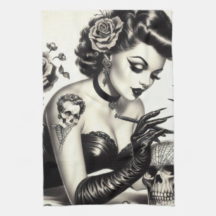 Retro Tattoed Goth Pin-up Kökshandduk