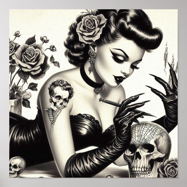 Retro Tattoed Goth Pin-up Poster (Framsidan)
